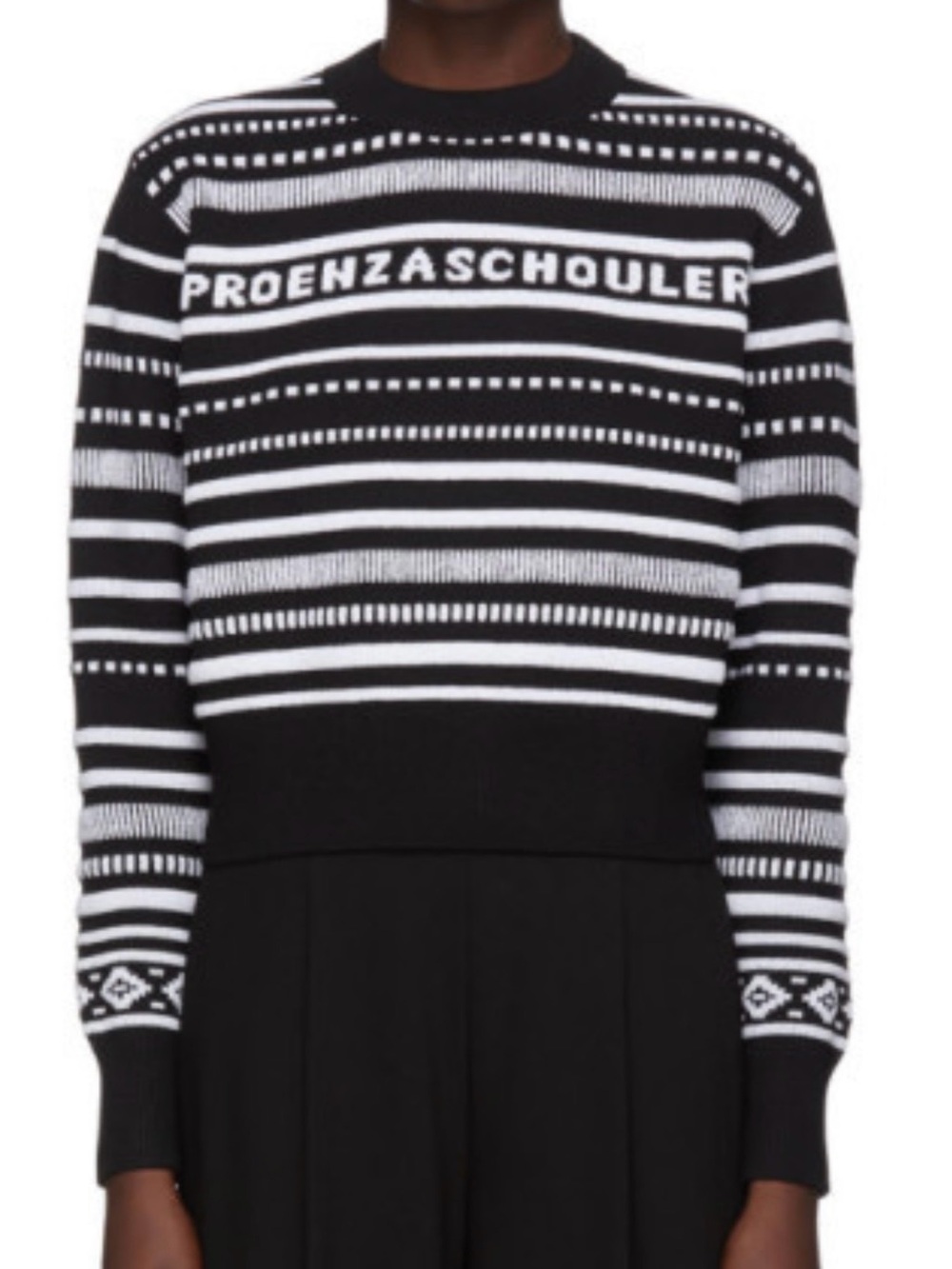 Proenza Schouler White Label Knitted Logo Sweater in Black & White Large FLAW